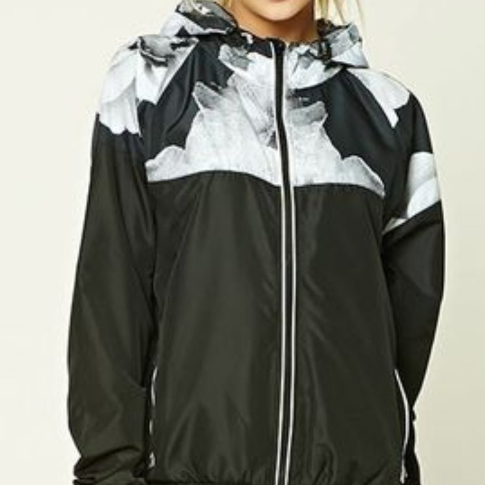 Floral black and white windbreaker